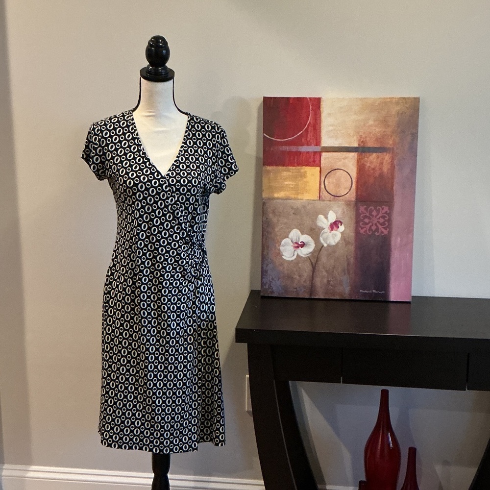 connected apparel Black & White Geometric Wrap Midi Dress